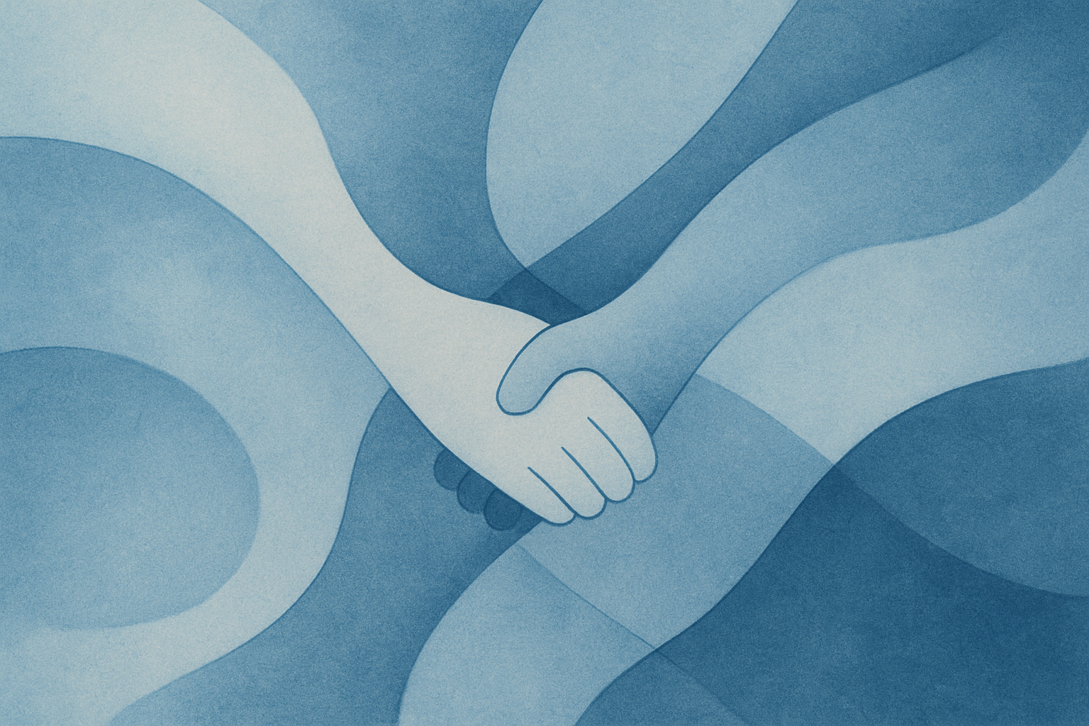 Create an abstract design that embodies the concept of "trust," featuring flowing shapes and interconnected lines that evoke a sense of unity and security. Use calming shades of blue, ranging from soft pastels to deeper navy tones, to create a soothing atmosphere. Incorporate gentle gradients and subtle textures that add depth, while soft, diffused lighting enhances the serene mood. The overall composition should feel harmonious and inviting, drawing the viewer into a tranquil space of reassurance and confidence.